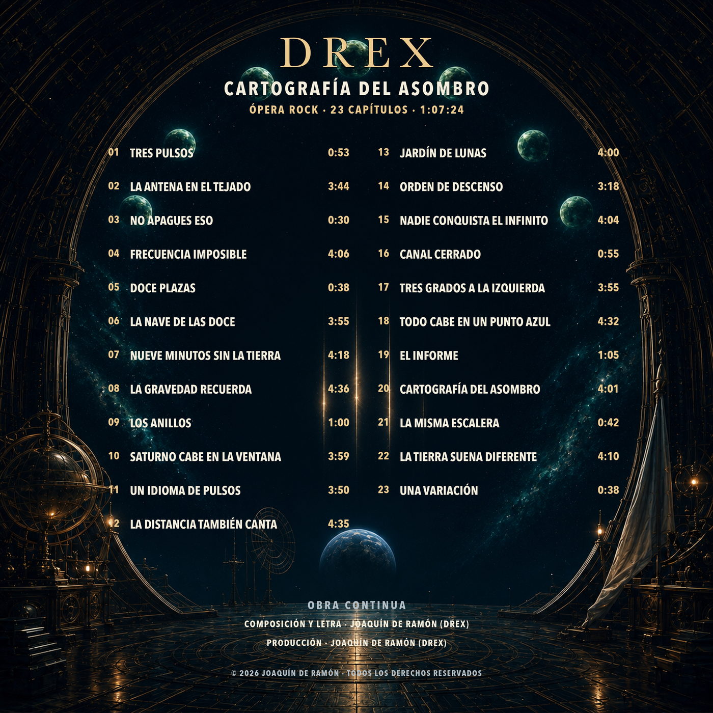 CARTOGRAFÍA DEL ASOMBRO — Ópera Rock — contraportada e índice